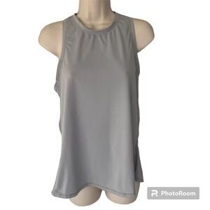 Grey Yogalicious razor back tank top with split back A line shape, S.